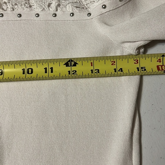 INC white sweater with lace yoke. XS - Picture 4 of 7
